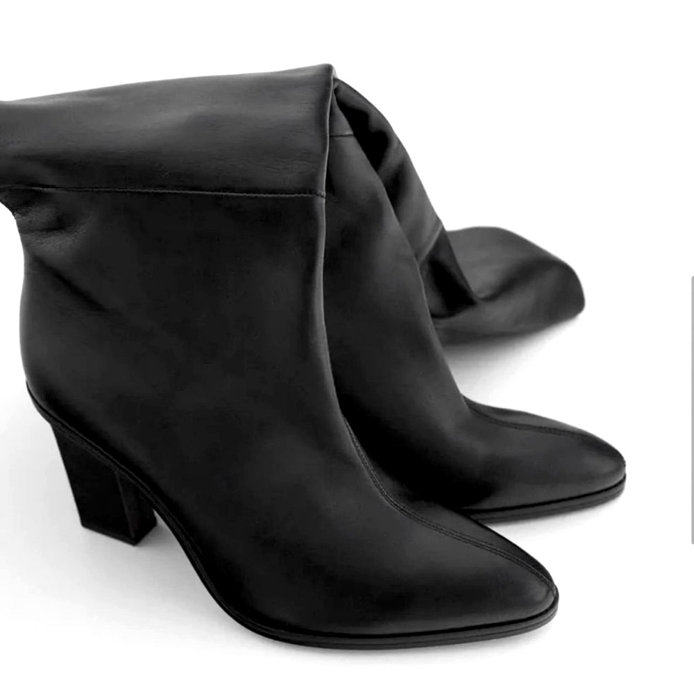 ZARA Slouchy Heeled High Shaft Leather Boots - Picture 2 of 7